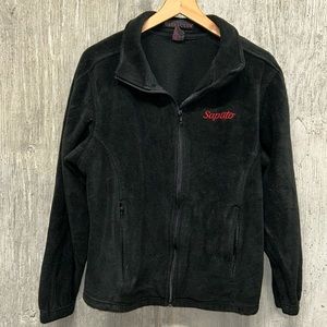 Saputo Full Zipper Black Fleece Sweatshirt With Zippered Pockets- Woman Large